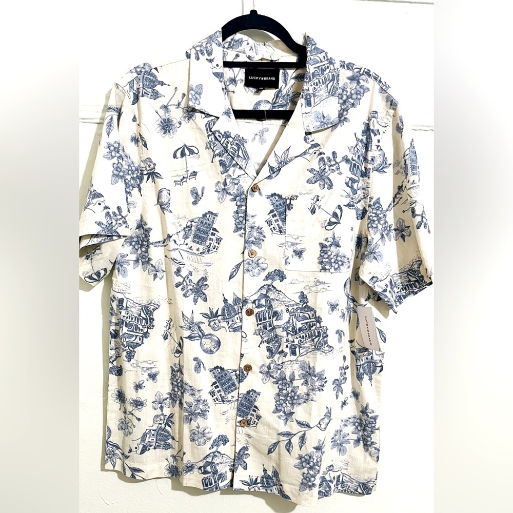 Lucky Brand Blue and Cream Casual Button Down Shirt